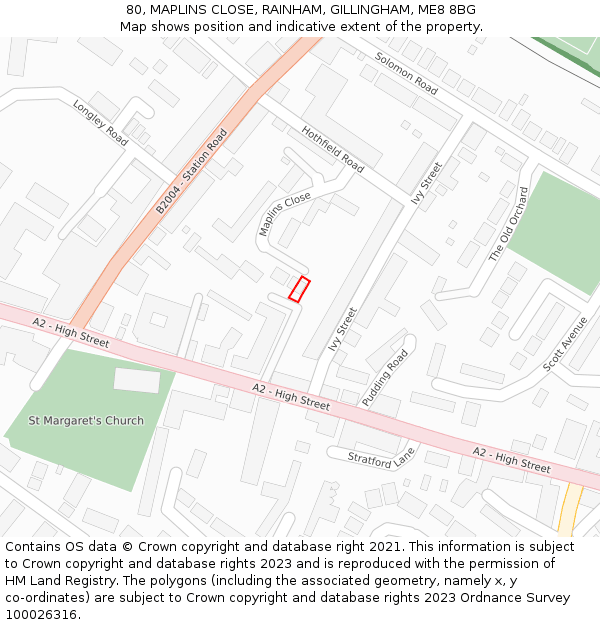 80, MAPLINS CLOSE, RAINHAM, GILLINGHAM, ME8 8BG: Location map and indicative extent of plot