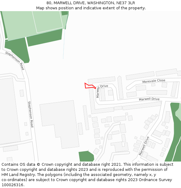 80, MARWELL DRIVE, WASHINGTON, NE37 3LR: Location map and indicative extent of plot