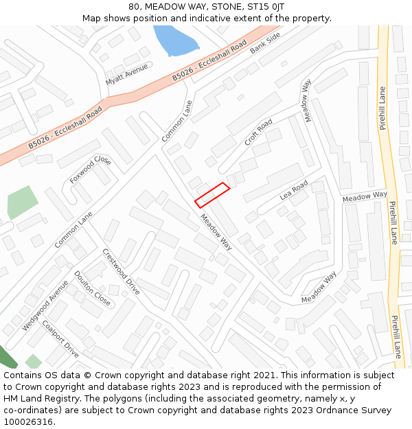 80, MEADOW WAY, STONE, ST15 0JT: Location map and indicative extent of plot