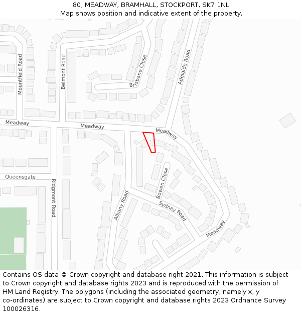 80, MEADWAY, BRAMHALL, STOCKPORT, SK7 1NL: Location map and indicative extent of plot