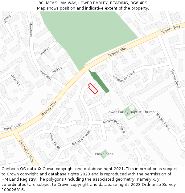 80, MEASHAM WAY, LOWER EARLEY, READING, RG6 4ES: Location map and indicative extent of plot