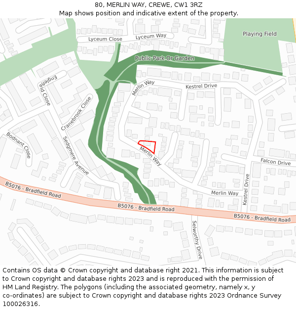 80, MERLIN WAY, CREWE, CW1 3RZ: Location map and indicative extent of plot