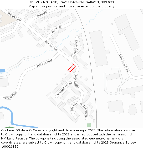 80, MILKING LANE, LOWER DARWEN, DARWEN, BB3 0RB: Location map and indicative extent of plot