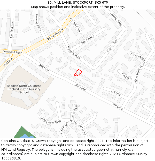 80, MILL LANE, STOCKPORT, SK5 6TP: Location map and indicative extent of plot