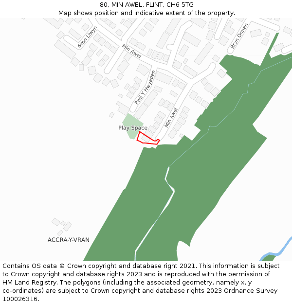 80, MIN AWEL, FLINT, CH6 5TG: Location map and indicative extent of plot