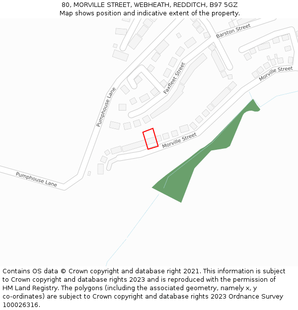 80, MORVILLE STREET, WEBHEATH, REDDITCH, B97 5GZ: Location map and indicative extent of plot