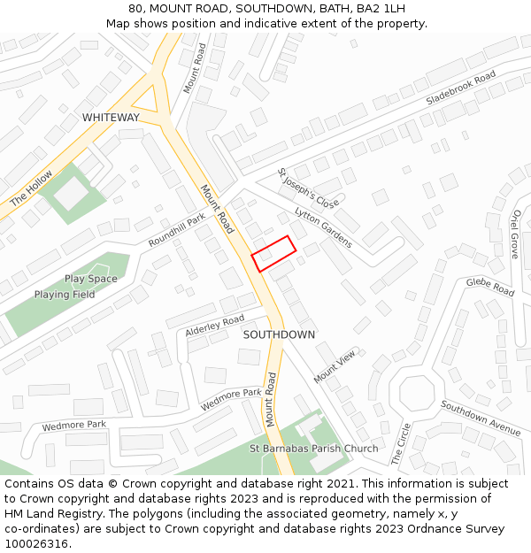 80, MOUNT ROAD, SOUTHDOWN, BATH, BA2 1LH: Location map and indicative extent of plot