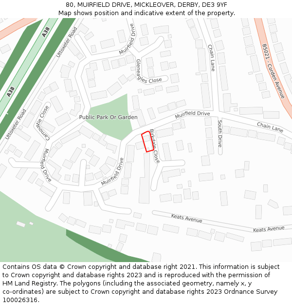 80, MUIRFIELD DRIVE, MICKLEOVER, DERBY, DE3 9YF: Location map and indicative extent of plot