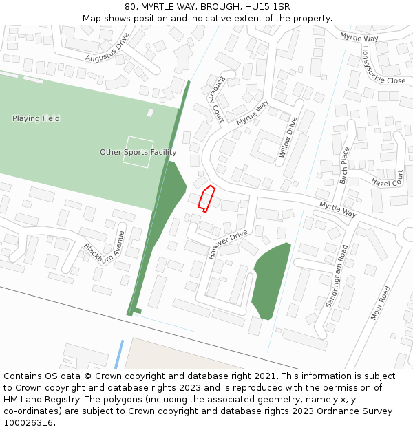 80, MYRTLE WAY, BROUGH, HU15 1SR: Location map and indicative extent of plot