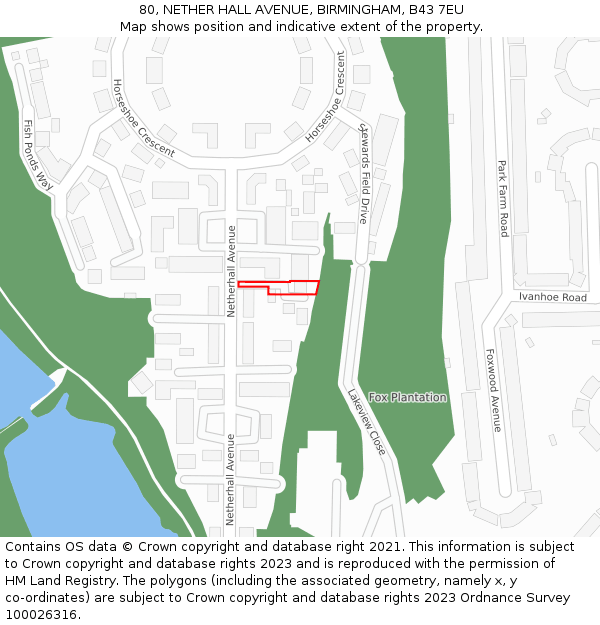 80, NETHER HALL AVENUE, BIRMINGHAM, B43 7EU: Location map and indicative extent of plot