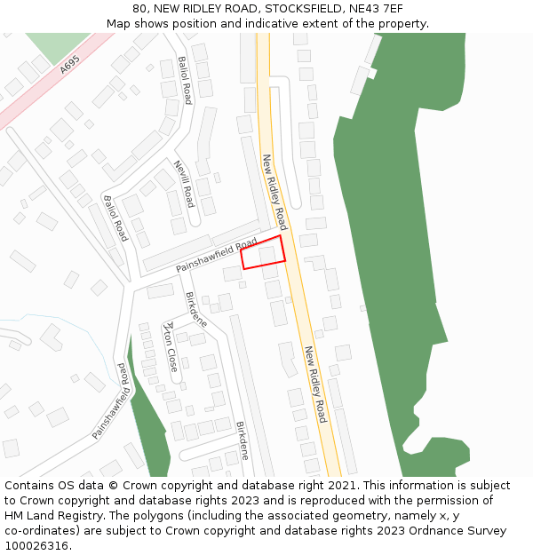 80, NEW RIDLEY ROAD, STOCKSFIELD, NE43 7EF: Location map and indicative extent of plot