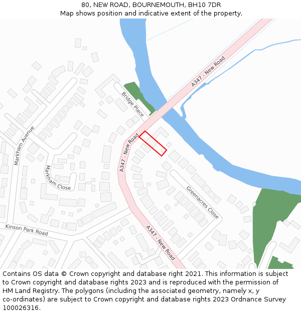 80, NEW ROAD, BOURNEMOUTH, BH10 7DR: Location map and indicative extent of plot