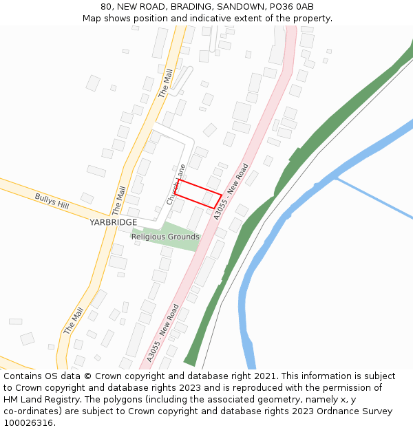 80, NEW ROAD, BRADING, SANDOWN, PO36 0AB: Location map and indicative extent of plot