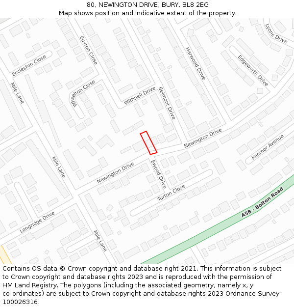 80, NEWINGTON DRIVE, BURY, BL8 2EG: Location map and indicative extent of plot