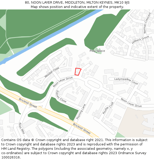 80, NOON LAYER DRIVE, MIDDLETON, MILTON KEYNES, MK10 9JS: Location map and indicative extent of plot