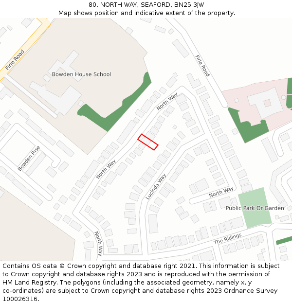 80, NORTH WAY, SEAFORD, BN25 3JW: Location map and indicative extent of plot