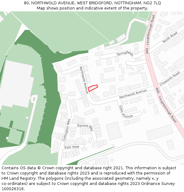 80, NORTHWOLD AVENUE, WEST BRIDGFORD, NOTTINGHAM, NG2 7LQ: Location map and indicative extent of plot