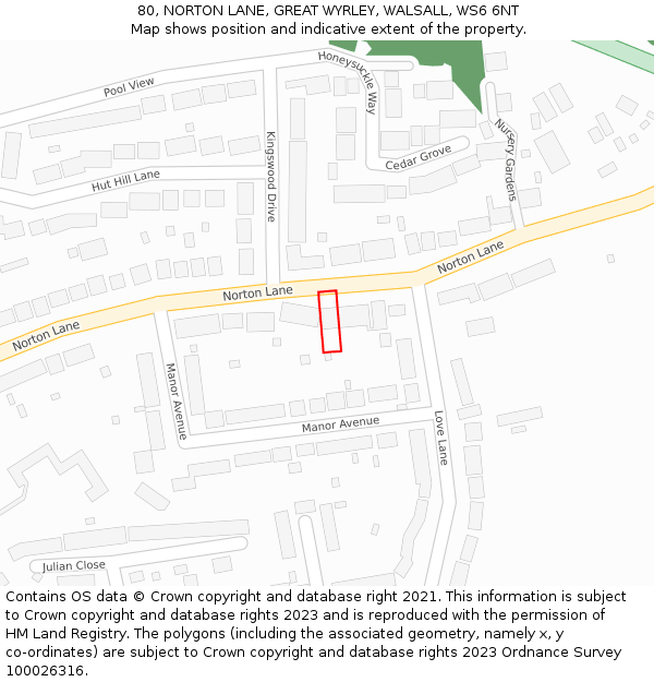 80, NORTON LANE, GREAT WYRLEY, WALSALL, WS6 6NT: Location map and indicative extent of plot