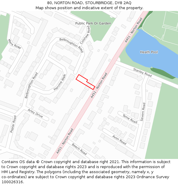 80, NORTON ROAD, STOURBRIDGE, DY8 2AQ: Location map and indicative extent of plot