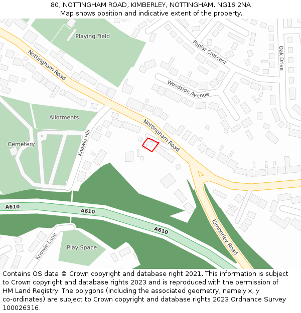 80, NOTTINGHAM ROAD, KIMBERLEY, NOTTINGHAM, NG16 2NA: Location map and indicative extent of plot