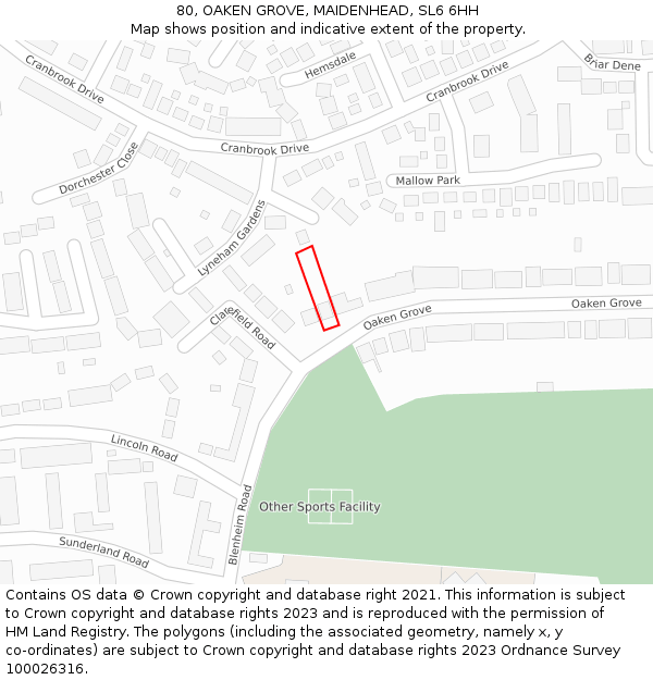 80, OAKEN GROVE, MAIDENHEAD, SL6 6HH: Location map and indicative extent of plot