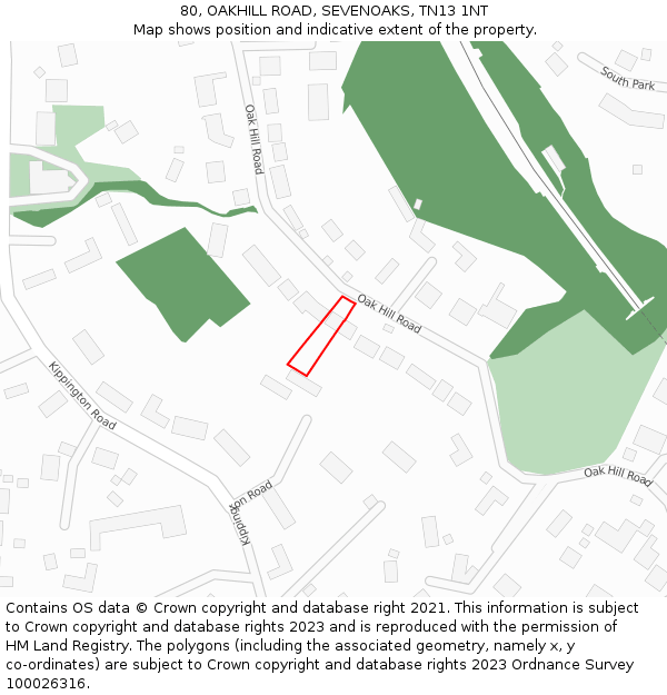 80, OAKHILL ROAD, SEVENOAKS, TN13 1NT: Location map and indicative extent of plot