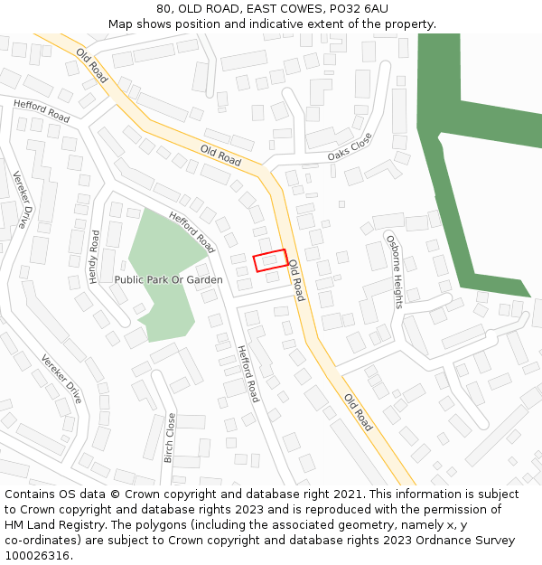 80, OLD ROAD, EAST COWES, PO32 6AU: Location map and indicative extent of plot