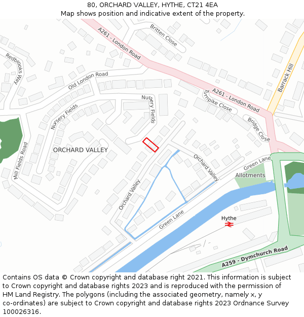 80, ORCHARD VALLEY, HYTHE, CT21 4EA: Location map and indicative extent of plot