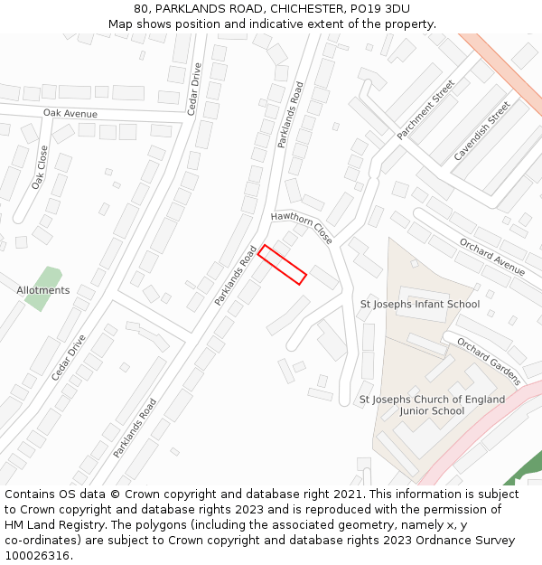 80, PARKLANDS ROAD, CHICHESTER, PO19 3DU: Location map and indicative extent of plot