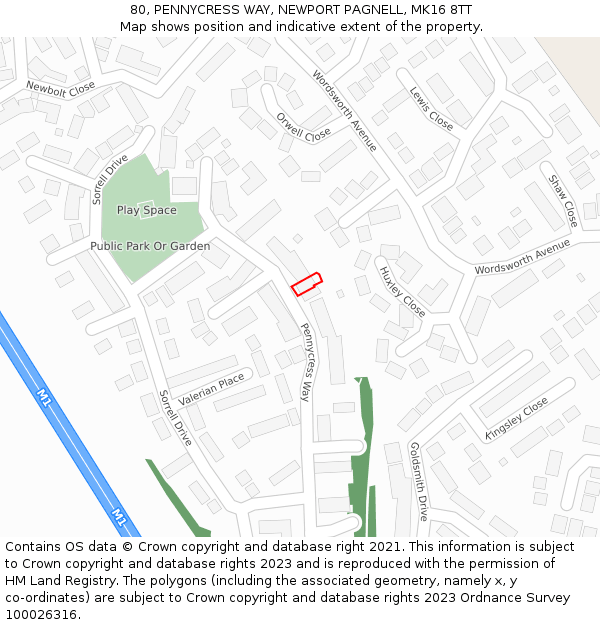 80, PENNYCRESS WAY, NEWPORT PAGNELL, MK16 8TT: Location map and indicative extent of plot