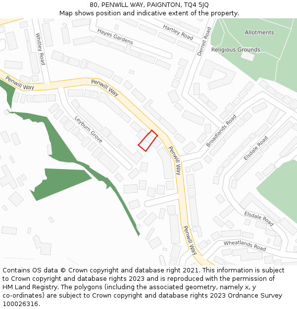 80, PENWILL WAY, PAIGNTON, TQ4 5JQ: Location map and indicative extent of plot