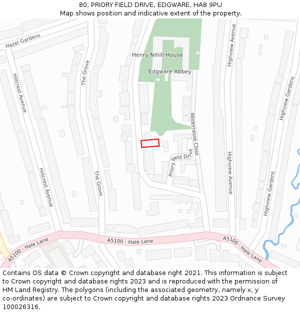 80, PRIORY FIELD DRIVE, EDGWARE, HA8 9PU: Location map and indicative extent of plot