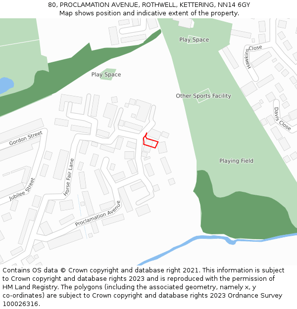 80, PROCLAMATION AVENUE, ROTHWELL, KETTERING, NN14 6GY: Location map and indicative extent of plot