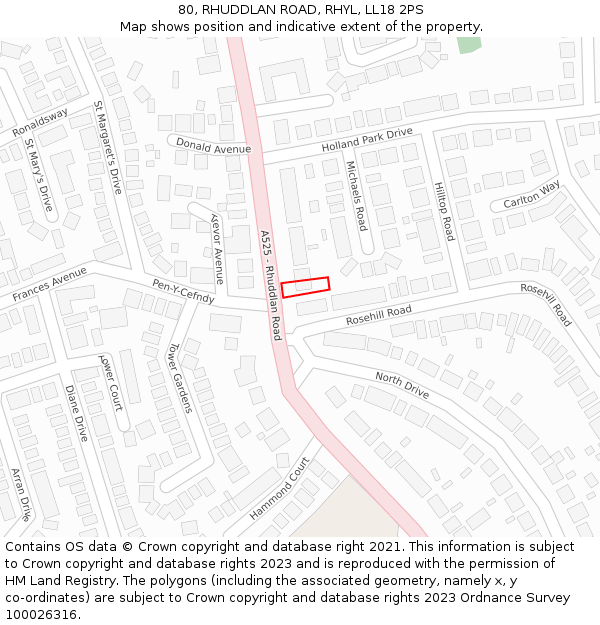 80, RHUDDLAN ROAD, RHYL, LL18 2PS: Location map and indicative extent of plot