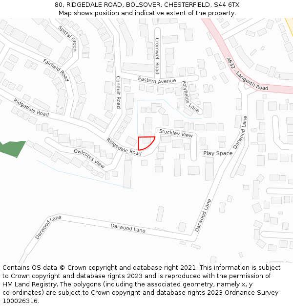 80, RIDGEDALE ROAD, BOLSOVER, CHESTERFIELD, S44 6TX: Location map and indicative extent of plot