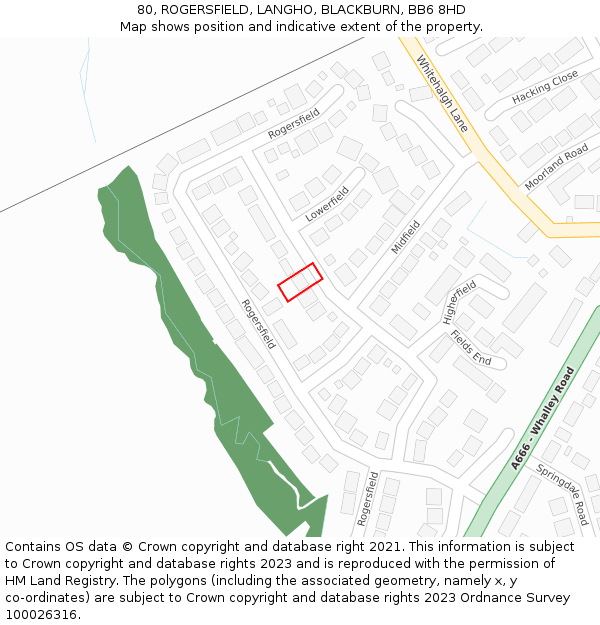 80, ROGERSFIELD, LANGHO, BLACKBURN, BB6 8HD: Location map and indicative extent of plot