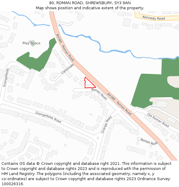 80, ROMAN ROAD, SHREWSBURY, SY3 9AN: Location map and indicative extent of plot