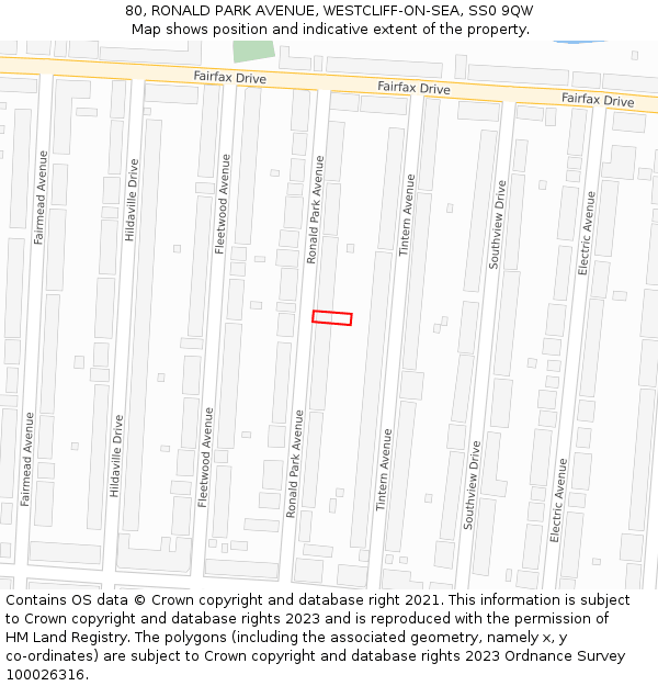 80, RONALD PARK AVENUE, WESTCLIFF-ON-SEA, SS0 9QW: Location map and indicative extent of plot