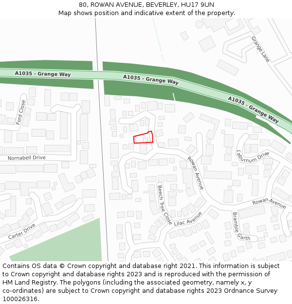 80, ROWAN AVENUE, BEVERLEY, HU17 9UN: Location map and indicative extent of plot