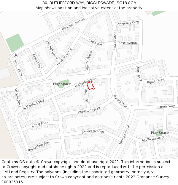 80, RUTHERFORD WAY, BIGGLESWADE, SG18 8GA: Location map and indicative extent of plot