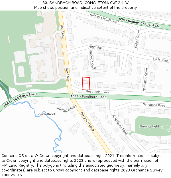 80, SANDBACH ROAD, CONGLETON, CW12 4LW: Location map and indicative extent of plot