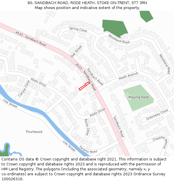 80, SANDBACH ROAD, RODE HEATH, STOKE-ON-TRENT, ST7 3RN: Location map and indicative extent of plot