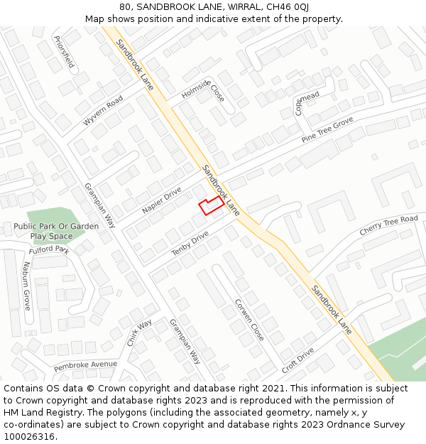 80, SANDBROOK LANE, WIRRAL, CH46 0QJ: Location map and indicative extent of plot