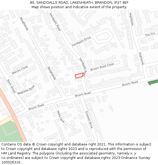 80, SANDGALLS ROAD, LAKENHEATH, BRANDON, IP27 9EF: Location map and indicative extent of plot