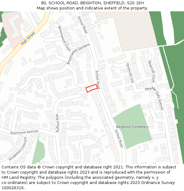 80, SCHOOL ROAD, BEIGHTON, SHEFFIELD, S20 1EH: Location map and indicative extent of plot