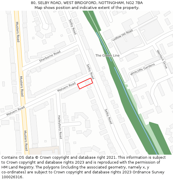 80, SELBY ROAD, WEST BRIDGFORD, NOTTINGHAM, NG2 7BA: Location map and indicative extent of plot