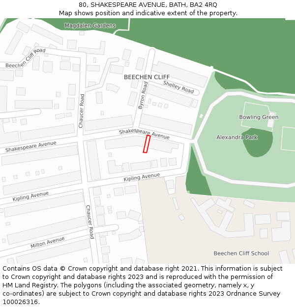 80, SHAKESPEARE AVENUE, BATH, BA2 4RQ: Location map and indicative extent of plot