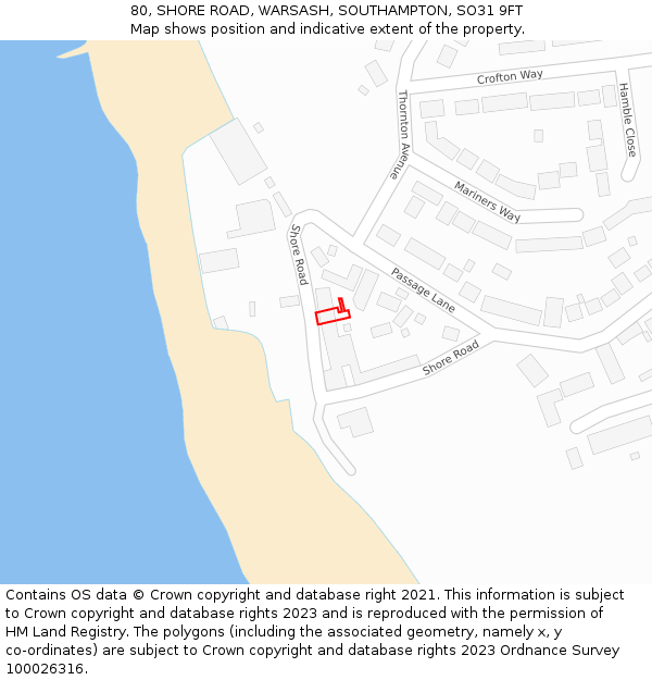 80, SHORE ROAD, WARSASH, SOUTHAMPTON, SO31 9FT: Location map and indicative extent of plot