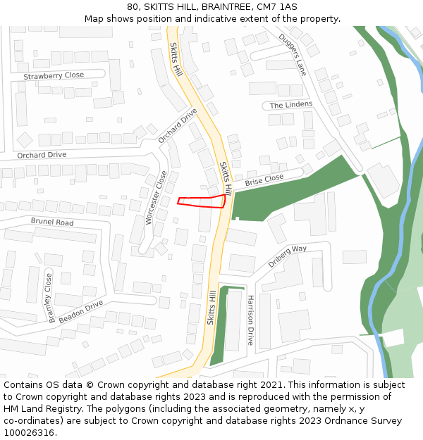80, SKITTS HILL, BRAINTREE, CM7 1AS: Location map and indicative extent of plot