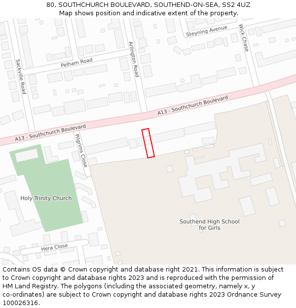 80, SOUTHCHURCH BOULEVARD, SOUTHEND-ON-SEA, SS2 4UZ: Location map and indicative extent of plot